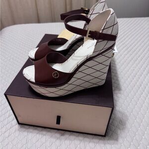 Louis Vuitton Dark brown and White Quilted Platform Wedge Sandals